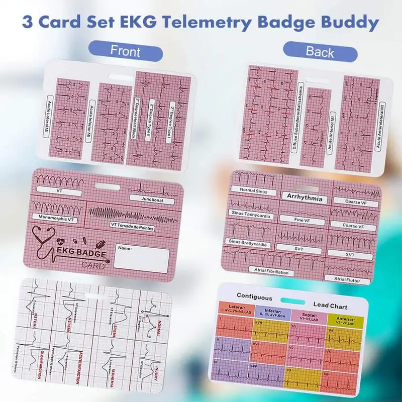 3pcs EKG Rhythm Pocket Card Ecg Interpretation Card Cardiac Study Guide Lab Value Clinicals Accessories EGG Self Measuring Tool