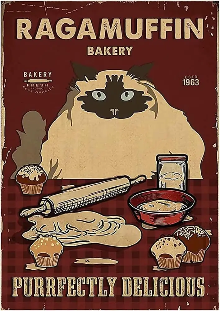 Bodyard-placa de cartel de Metal para hornear gatos, panadería de Ragamuffin, purrfectly deliciosa, carteles de estaño de Metal Retro, letrero de aluminio Vintage para Ho