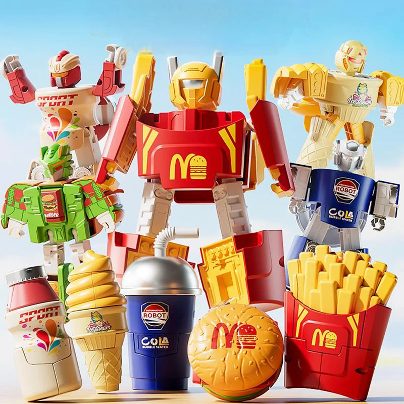 

Transform Mech Model Toy Dual Form Transform Robot Toy Simulation Ice Cream, Fries, Burger Play house Children's Surprise Gift