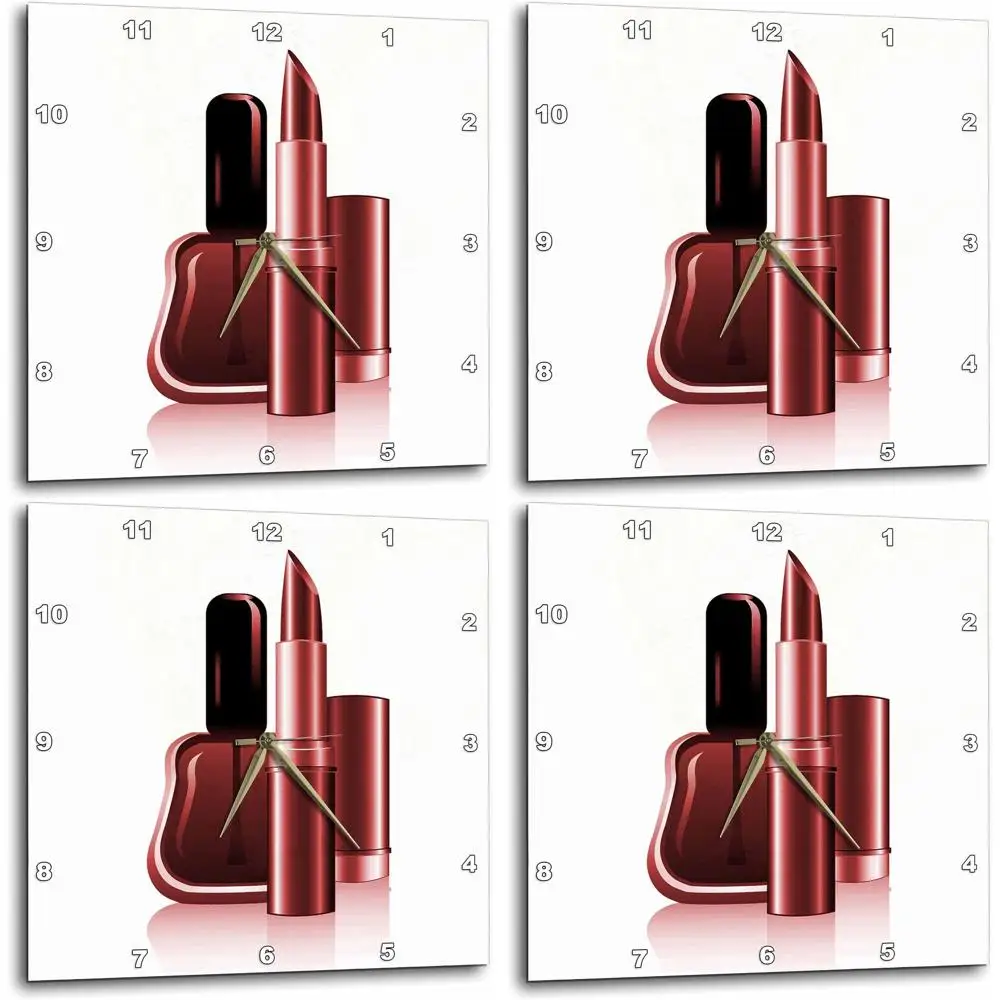15x15 Inch Deep Pink Nail Polish and Lipstick Wall Clock
