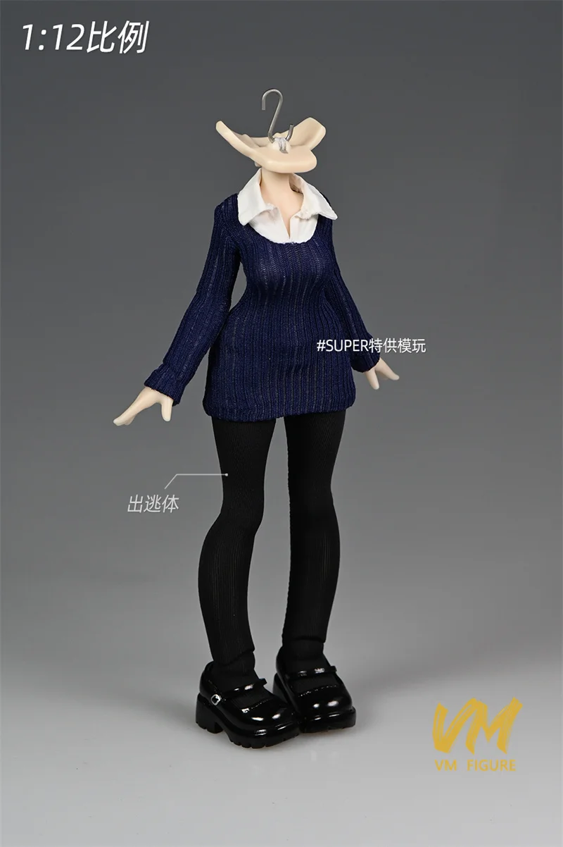 Robe pull tricotée pour femme, échelle 1/12, chemise, collants noirs, chaussures, vêtements, modèle adapté à 6 pouces, figurine de soldat BJD, poupées corporelles