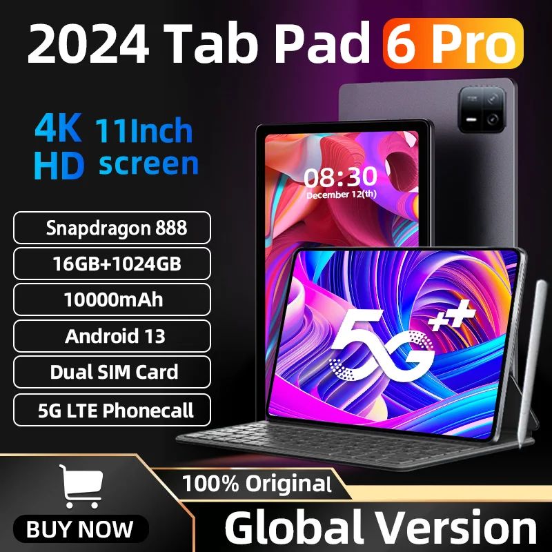 

2024 Original Global Version Tablets PC Pad 6 Pro Snapdragon 888 Android 13 Dual SIM Card RAM 16GB+ROM +1TB 5G WIFI HD 4K Mi Tab