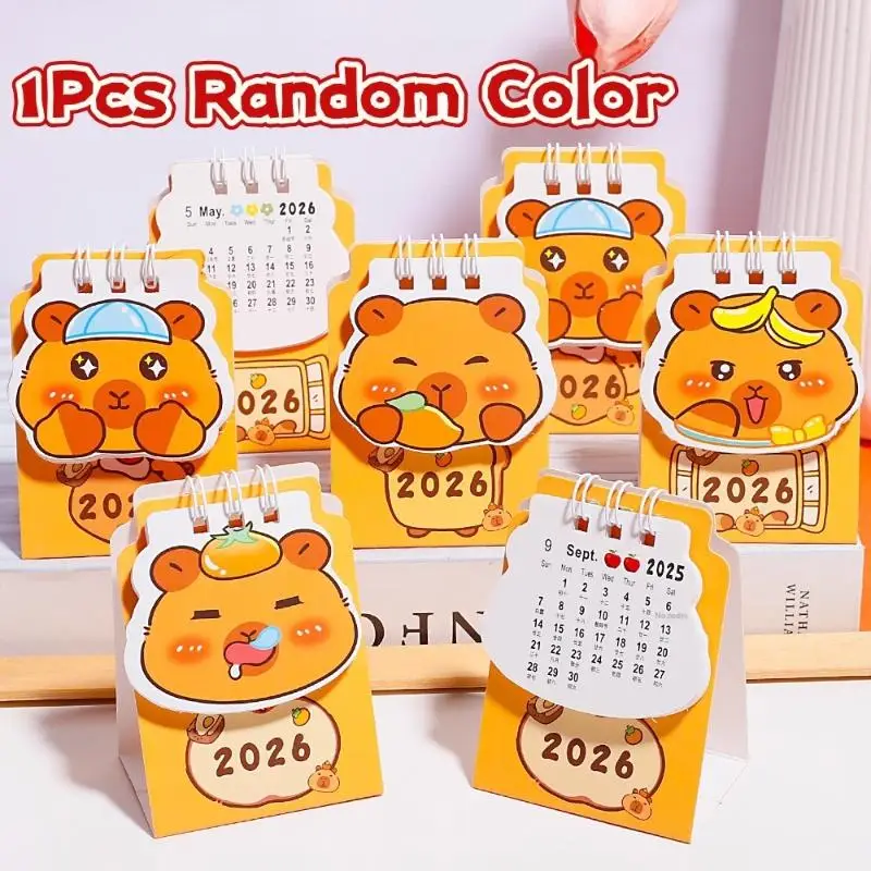 

Милый мини-календарь на стол с капибарой 2026 года – случайный цвет, кавайный настольный календарь для детей и офиса