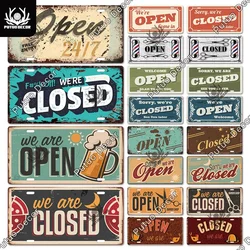 Putuo Decor OPEN & CLOSED Licenses Plate Metal Sign Plaque Metal Vintage Signs for Living Room Door Shop Restaurant Wall Decor