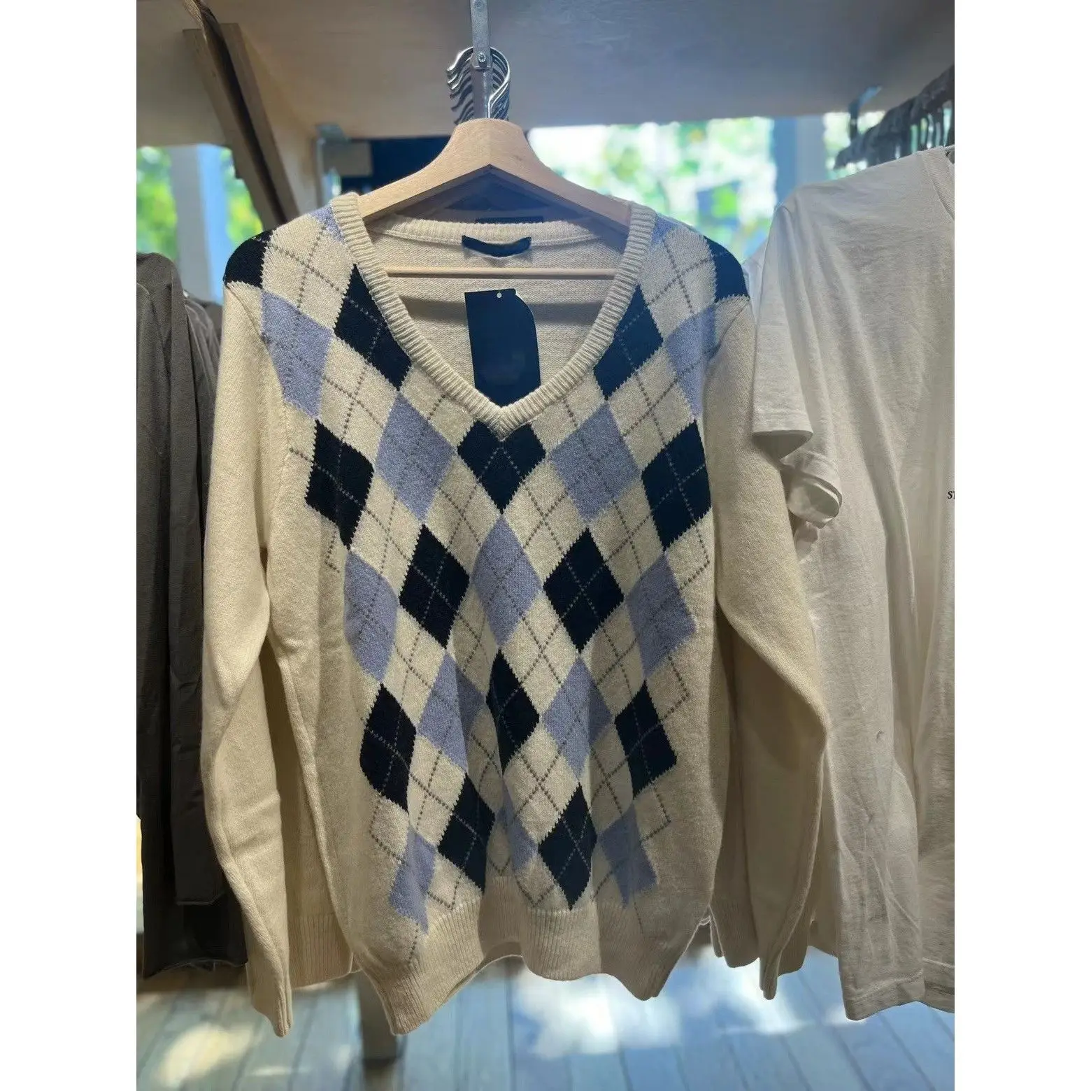 

Американский ретро Diamond id V-ne Long Sve вязаный свитер Женский топ BM College Sle Универсальный свитер Sweet Sle Reg...