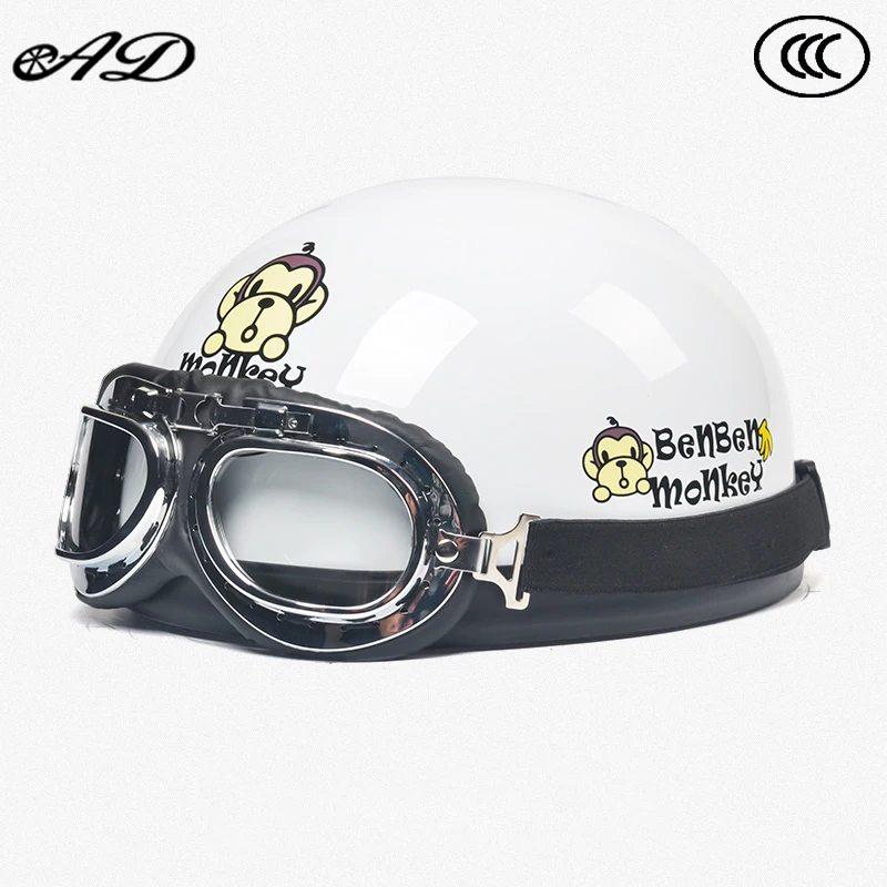 

AD Retro Motorbike Half Face Helmets Motorcycle Helmet for Adults with Goggles Vintage Comfortable Certified Safety Cap 58-62CM