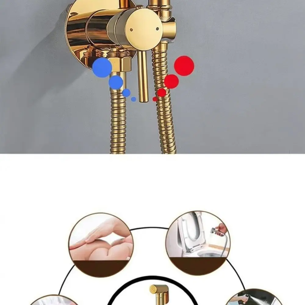 Wall Mounted Bidet Mixer Solid Brass Hot Cold Water Faucet Bathroom Toilet Cleaning Handheld Shower Applicator Tool