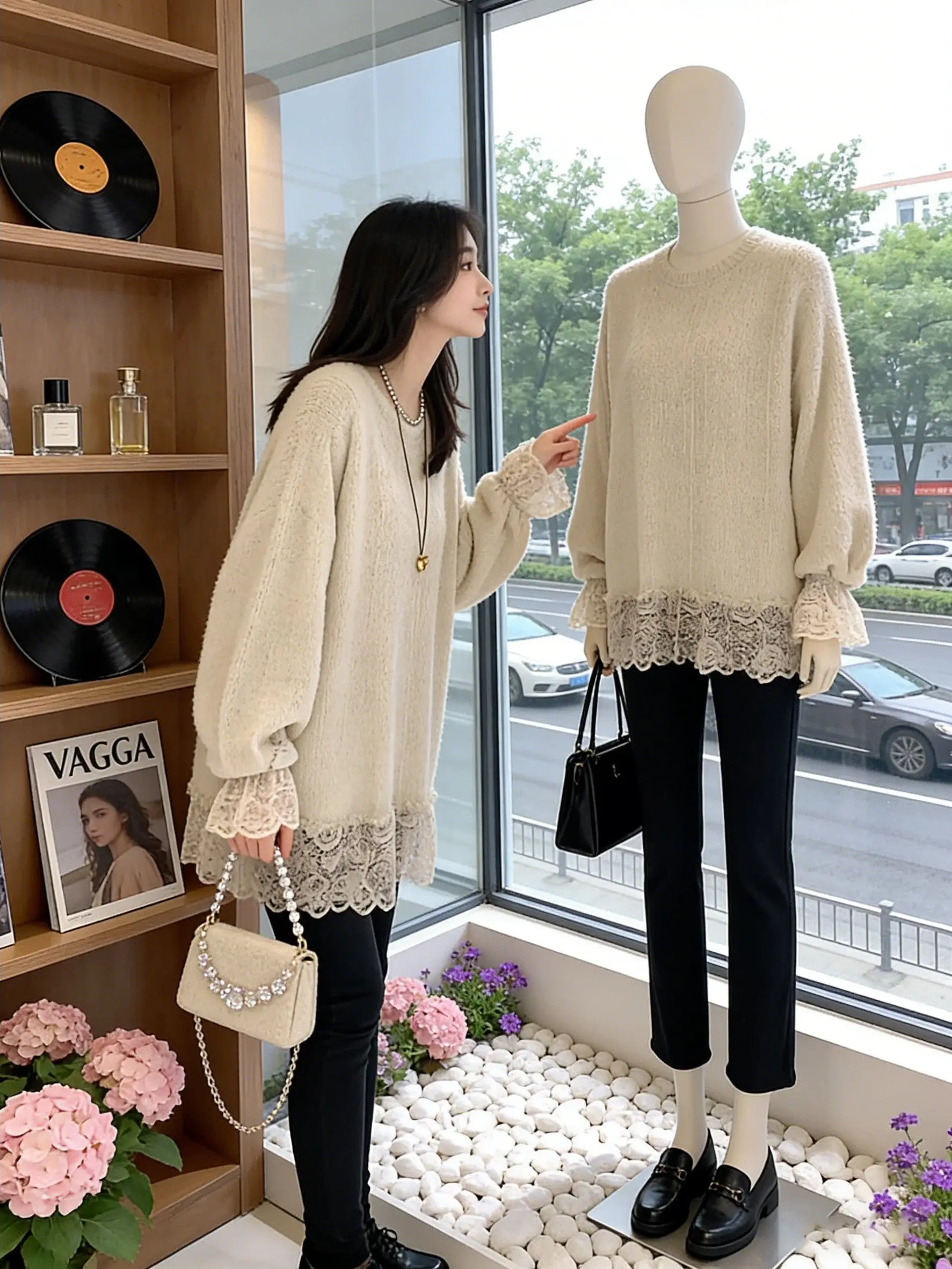 

Trendy Oversized round Ne Knitwear Women's Spring New Sle Ele Top Korean Version Long Sve Knitted Sweater