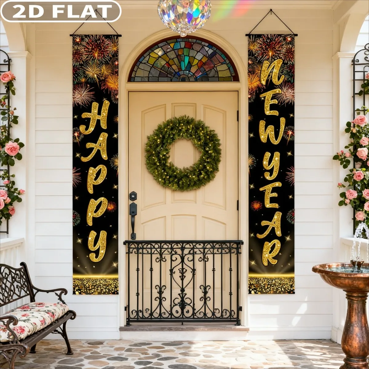 

1pair Happy New Year Door Banner - 72x12 Inch | for New Years Eve Decor | Polyester New Years Eve Party Supplies 2026