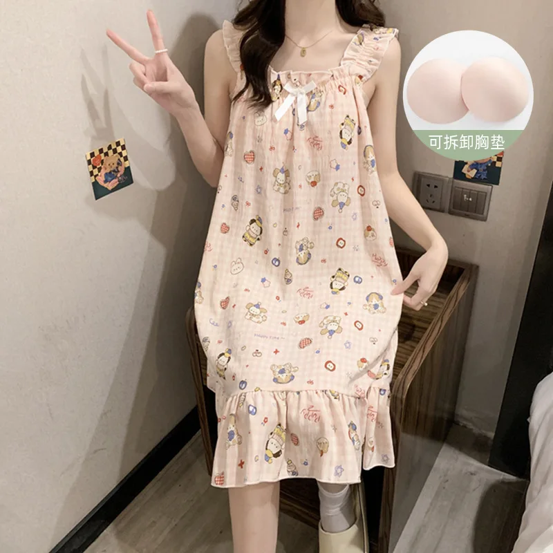 

Новая аниме-ночная сорочка Hello Kitty из облачного хлопка для женщин, летняя, с милым бантом, на бретельках, со съемной вставкой для груди, юбка для сна, домашняя одежда