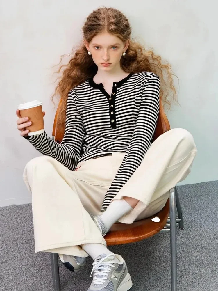 

Рубашка-поло в полоску с цветными блоками и пуговицами, простая, универсальная, на все сезоны, для повседневной носки и деловых встреч, для женщин.