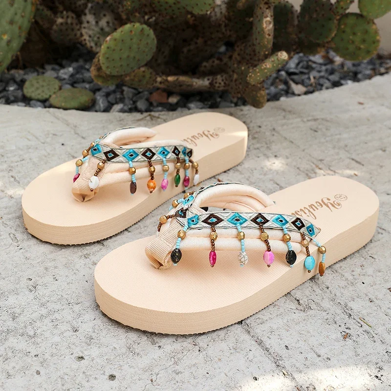 Moda colorida borla flip flops para mulher 2025 verão leve chinelos planos mulher conforto antiderrapante praia slides sandálias