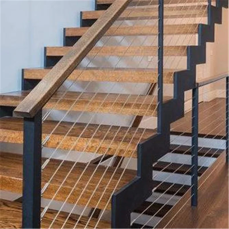 Top Den Handrails Solid White Oak Carbon Steel Single Stringer Stairs