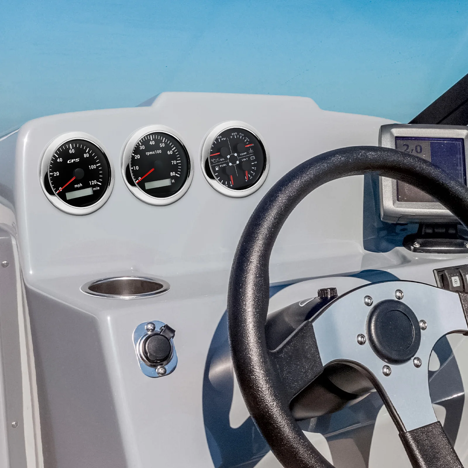 مجموعة قياس 85 مللي متر 120MPH GPS عداد السرعة + 8000 دورة في الدقيقة مقياس سرعة الدوران + 4 في 1 ضغط الزيت درجة حرارة الماء مستوى الوقود فولت متر لقارب السيارة