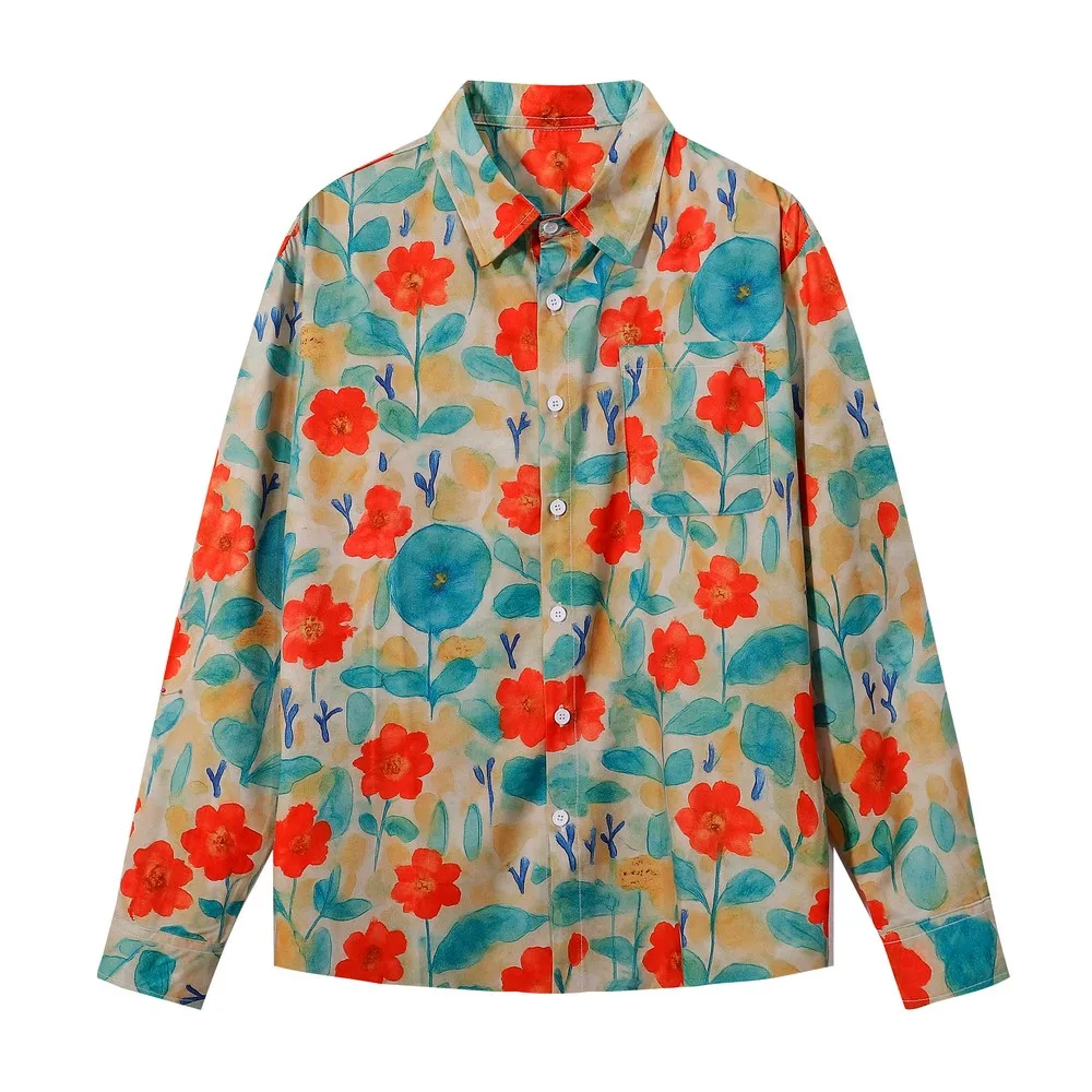 

Гавайские рубашки с длинными рукавами в стиле гранж с разноцветными цветами, готическая мужская и женская блузка, уличная одежда, топ на пуговицах Aloha, зима-весна