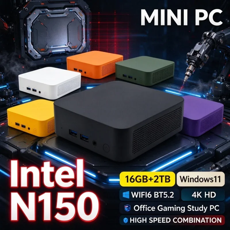 Energy Saving Compact Intel N150 Mini PC Windows11 16GB RAM 1TB/2TB SSD WiFi6 BT5.2 4K Mini Desktop Host for Office Home Gaming