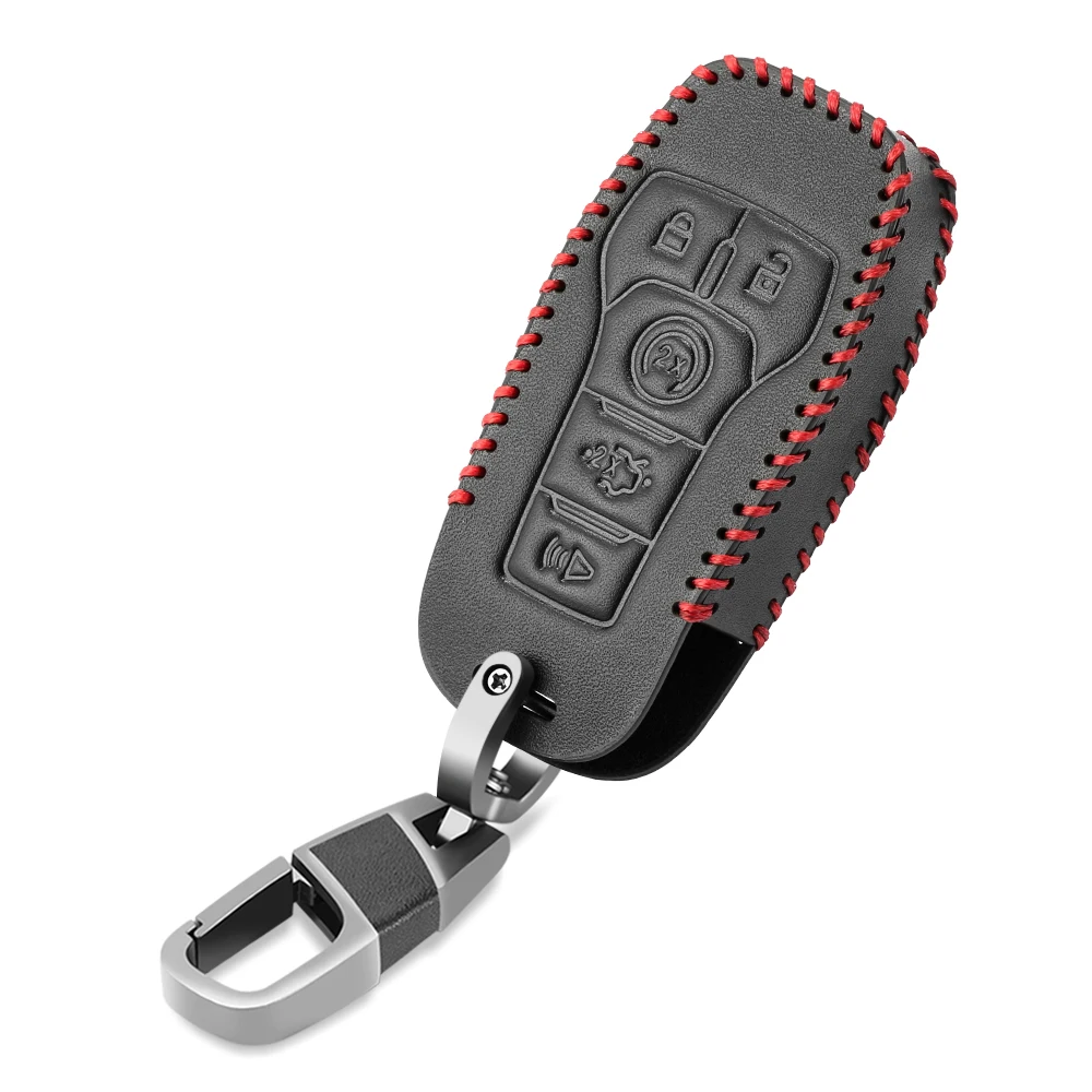 Leather Car Key Case For Ford Fusion Mondeo Mustang F-150 Explorer Edge 2015 2016 2017 2018 Car Accessories