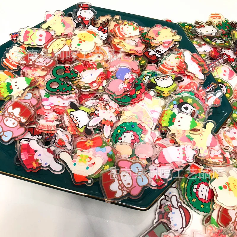 

4CM Christmas Sanrio Acrylic Tablets Hello Kitty Handmade DIY Accessories Double Transparent Double-Side Printing and Mounting