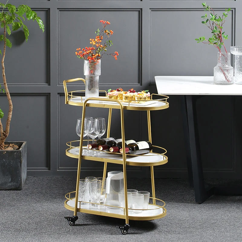 

Kitchen Food Trolley Nordic marble Coffee table hotel cake hand cart Moving sofa Side table metal Storage rack modern furniture