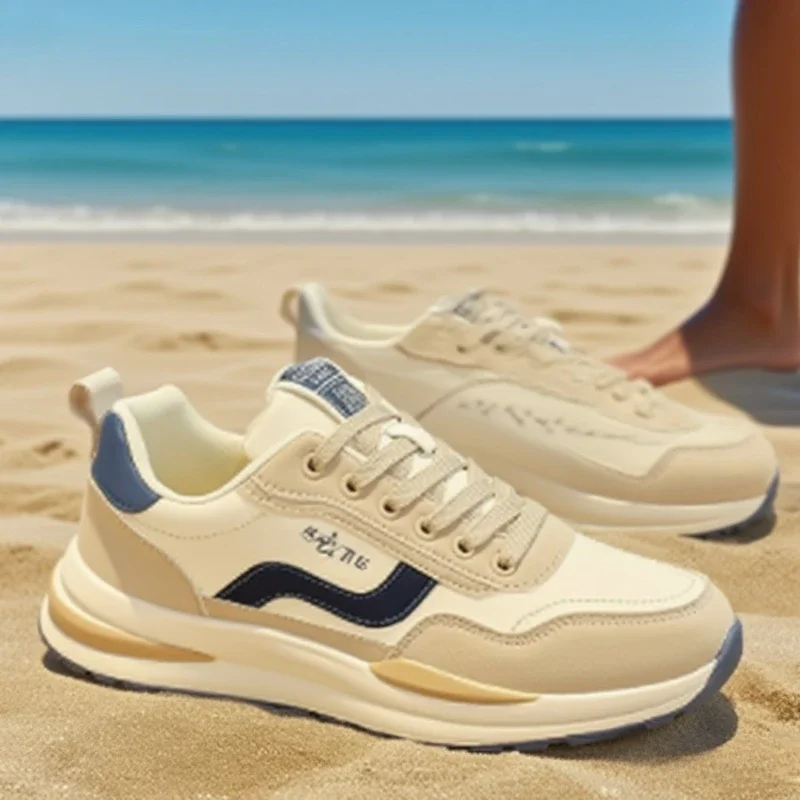 Sapatos masculinos 2025 primavera respirável tênis de corrida tendência versátil sapato casual sola grossa pai masculino sapato na moda