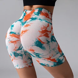 Seamless Tie Dye Shorts Leggings High Waist Abdominal Yoga Women's Fitness Push Up Hip Lifting Quick Drying Leggings Women