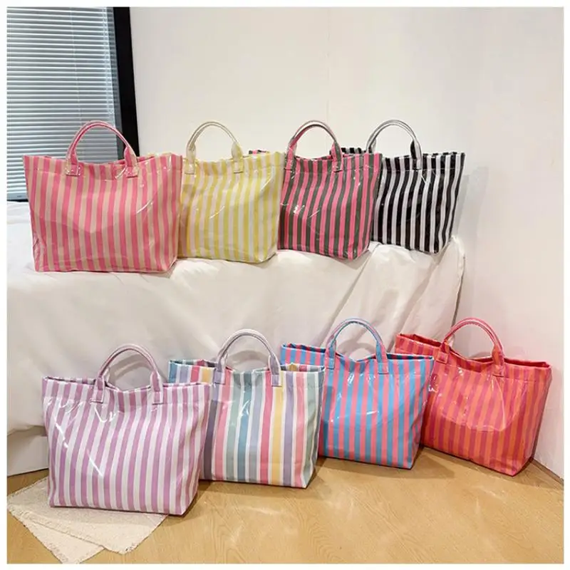 1Pcs High Value Lightweight Handbag Striped Tote Bag Commuting Large Capacity Portable Travel Shoulder Bag