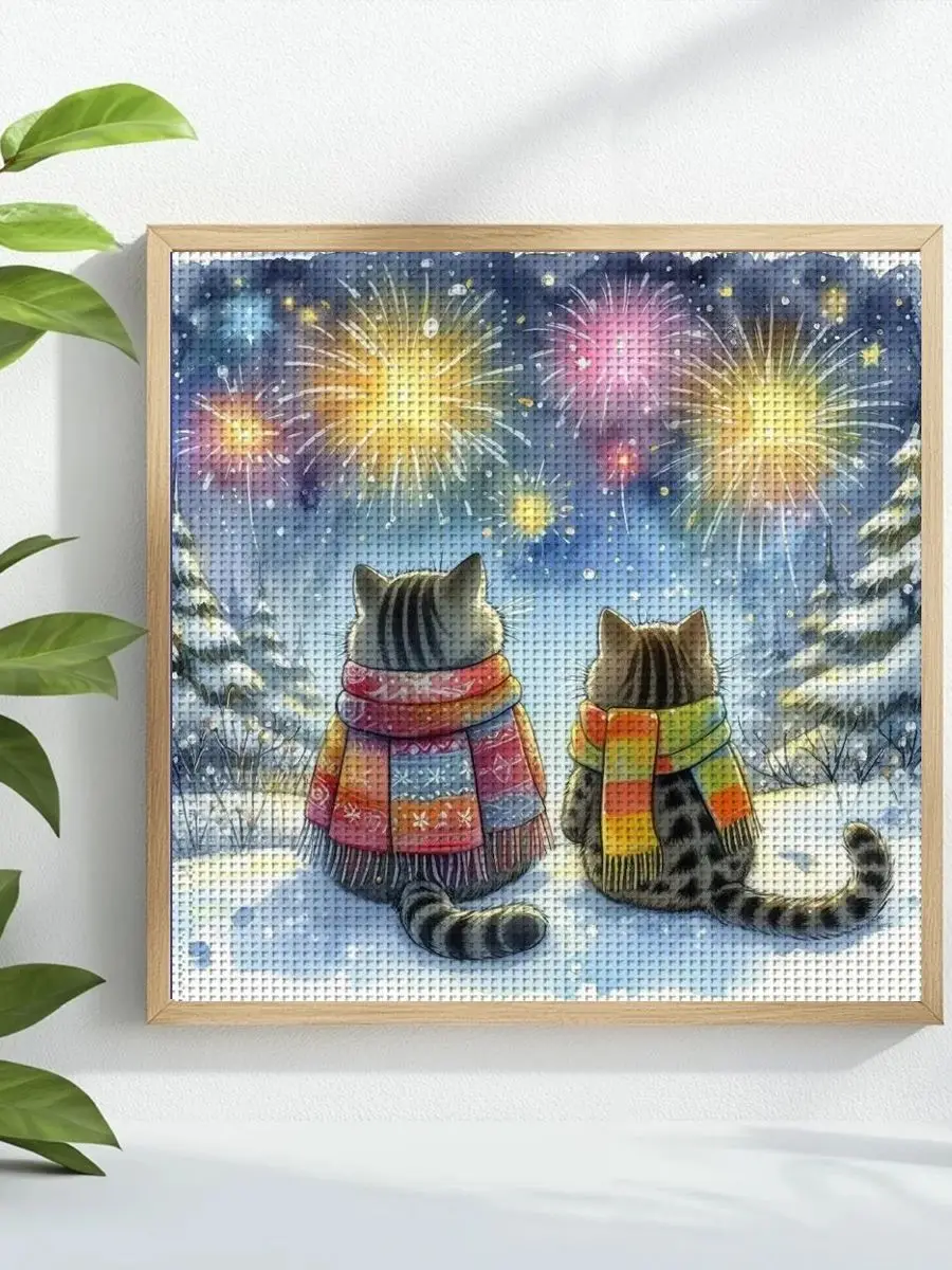 1 Stück 40X40CM/15,74 Zoll Katzen-Motiv Kreuzstich-Set DIY-Kit 11CT/14CT DIY-Stickerei-Set DIY-Kreuzstich-Set Joy Sunday – Detail 1