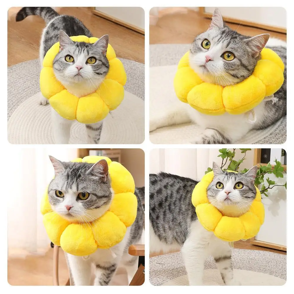 Pet Sunflower Elizabethan Collar Adjustable Cat Elizabethan Surgery Wound Anti-licking Breathable Collar Sterilization Head A2G9