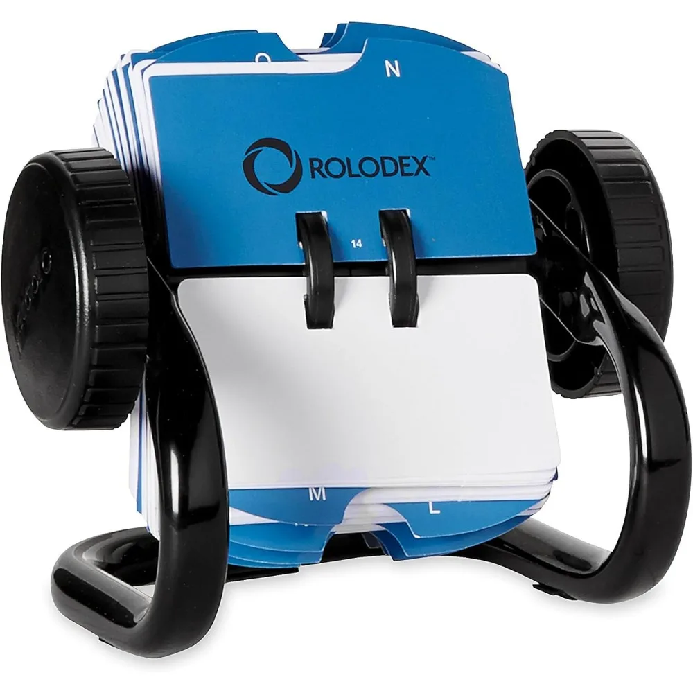 

Rolodex Open Rotary Business Card File 400 Card Capacity Metal Desk Organizer with 24 A-Z Index Guides Black (Model 67236)