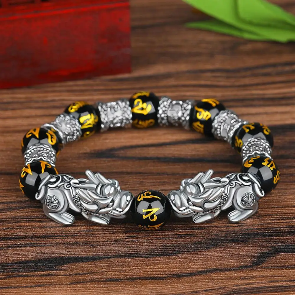 New Unisex Feng Shui Men Pixiu Women Good Luck Bangle Obsidian Stone Beads Wristband Bracelets