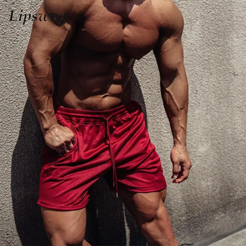 

Quick-dry Breathable Sports Shorts Mens Summer Fashion Loose Straight Shorts Outdoor Casual Men Solid Color Drawstring Shorts