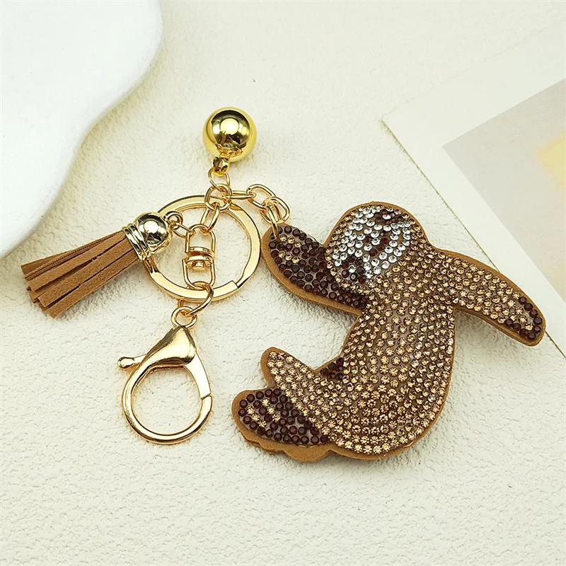 Cute Sloth Key Chain Gold Color Alloy Crystal Lazy Animal Key Rings Holder for Women Girls Keychain Decoration Jewelry K9809S01