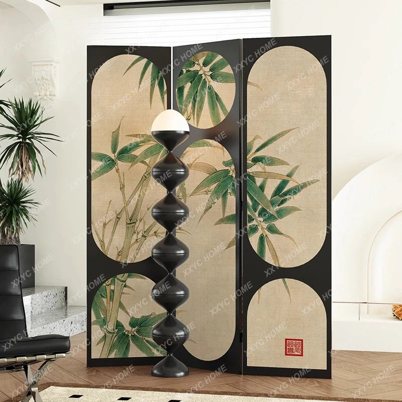 Chinese Retro Bamboo Screen Partition Living Room Folding Mobile Live Streaming Photography Background Decoration