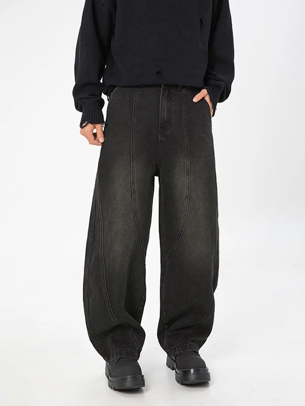 

Retro Japanese Sle Knife Split Design Jeans Men's Loose Straight Casual Long Pants Spring New Waed Aging Comfortable Fit