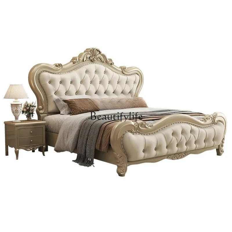 

American light luxury solid wood bed modern simple European double 1.8 m princess bed French court master bedroom wedding