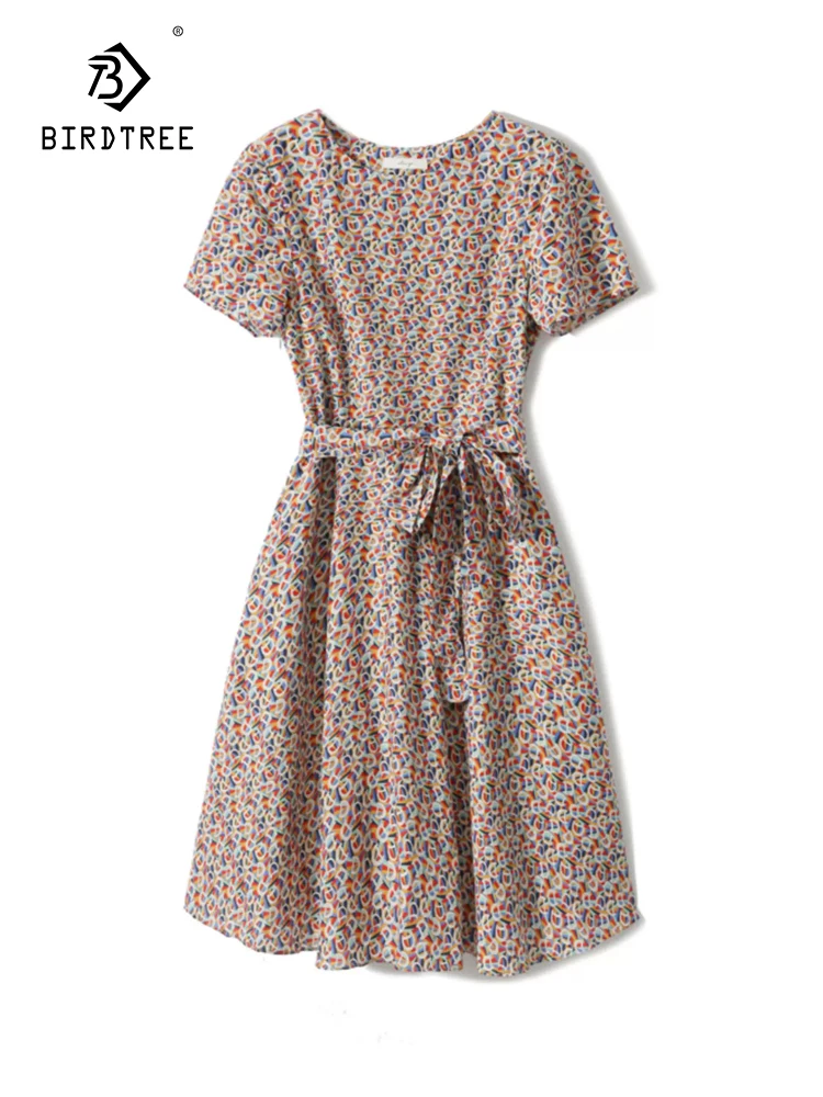 

BirdTree, 30%Mulberry Silk Elegant Dresses, Women Short Sleeve Geometric print, Commute Fashion Dress, 2024 Summer New D45615QC