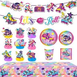 Cartoon Roller Skating Party Disposable Tableware Set Ice Skates Sports Game Birthday Camping Tablecloth Festival Party Supplies