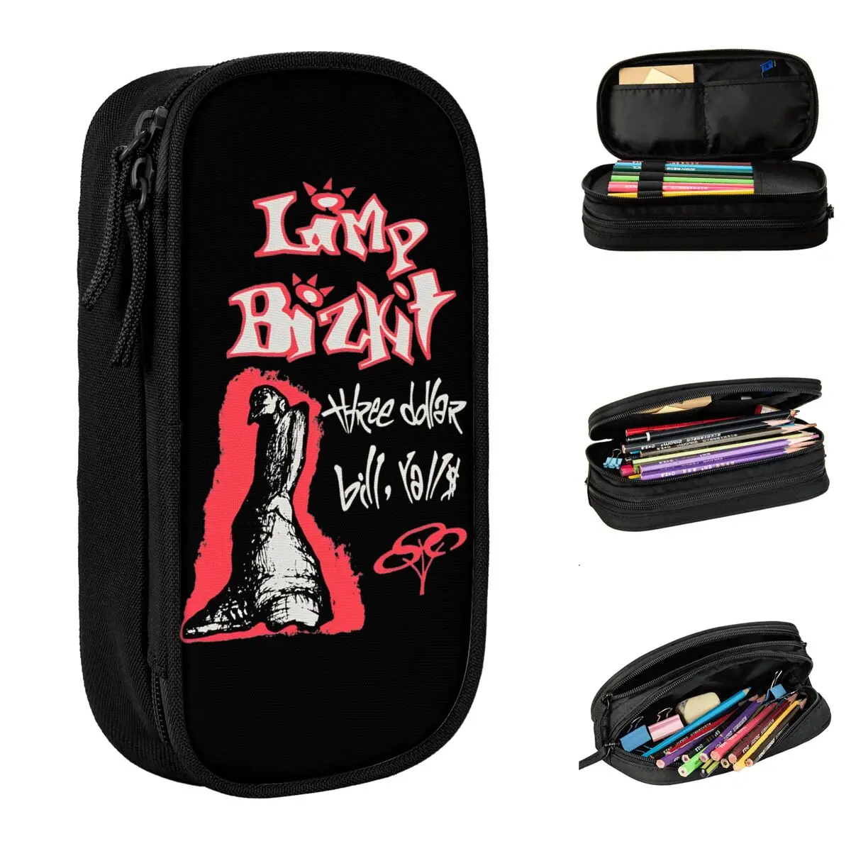 1997 Limp Bizkit Black Double Sided Pencil Case Pencil Box Pen Box for Student Pencil Bags School Supplies Gift Stationery