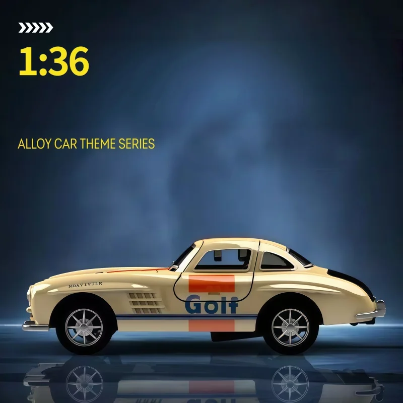 Modèle de voiture de course en alliage à rayures vintage, mécanisme à rétrofriction, détails réalistes, modèle moulé sous pression de collection avec emballage haut de gamme