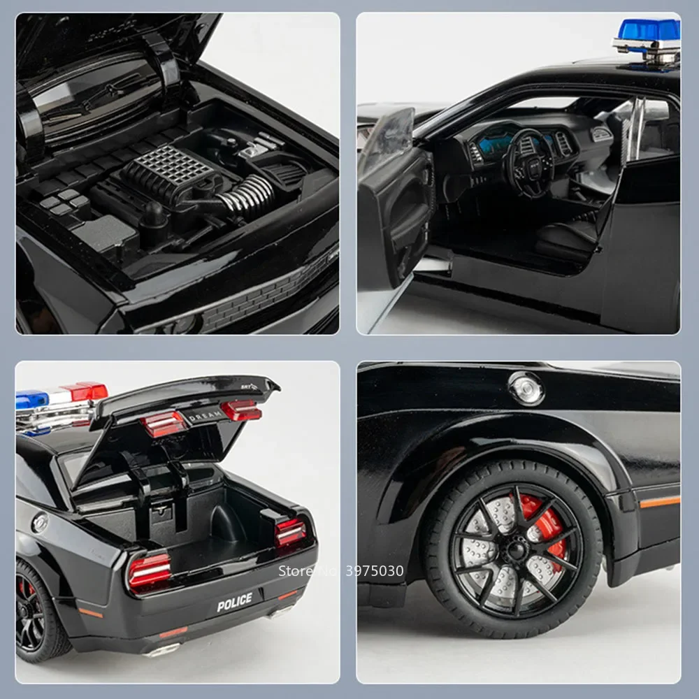 1:24 Dodge Challenger SRT Hellcat Model Zabawka Samochody policyjne Gumowa opona Miniaturowy samochód Ściągany światło Muzyka Pojazd Chłopcy Dorośli Prezenty