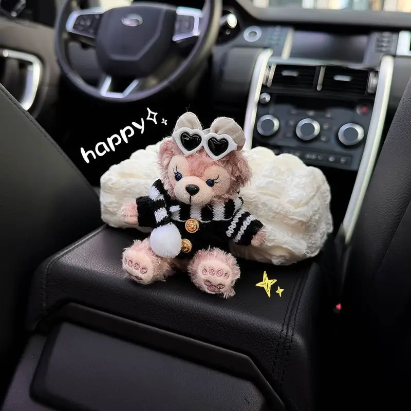 Disney Anime Figures Duffy Car Tissue Box Cartoon Cute Plush Doll scatole portaoggetti in tessuto accessori decorativi per interni Auto