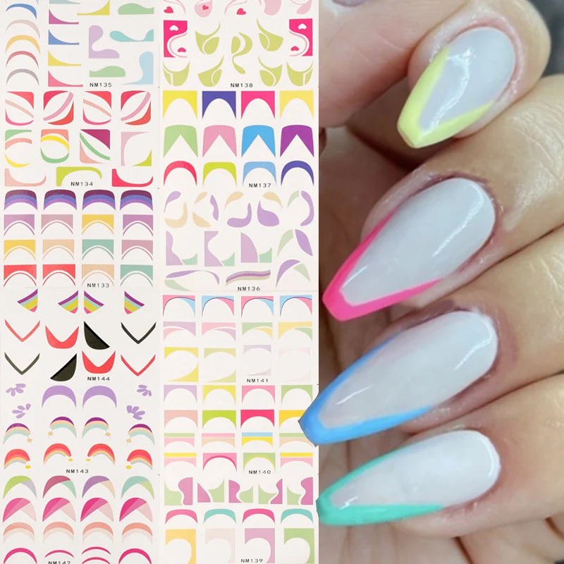 French Nails Stickers Geometric Stripe Lines Sliders Nails Designs Self-Adhesive Nail Art Water Decals DIY Manciture Decoration