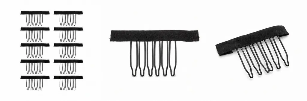 12Pcs Black Clip for Caps Steel Tooth 6 Teeth Snap Comb Net Holder Easy Fit Secure Sew-on Hairpiece Fastening Tool