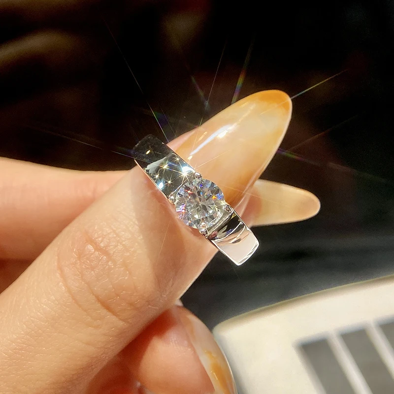 

GRA Fashion Luxury 1CT Certified Moissanite Diamond Wedding Rings For Men Real 925 Sterling Silver Top Quality Jewelry