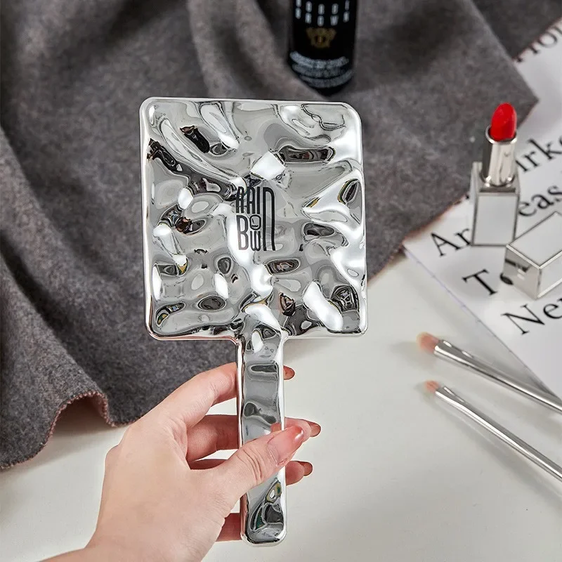 مرآة مستحضرات تجميل مربعة محمولة ، مرآة عالية الدقة ، مرآة مستحضرات تجميل صغيرة محمولة باليد ، مرآة تجميل محمولة ، موجات فضة ، شكل سائل ، ساخن #6