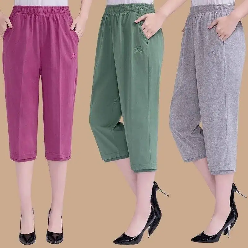 2025 summer Women Capris Pants Women's Summer Breeches Candy Color Straight Calf-Length Pant Casual High Waist Cropped Pants