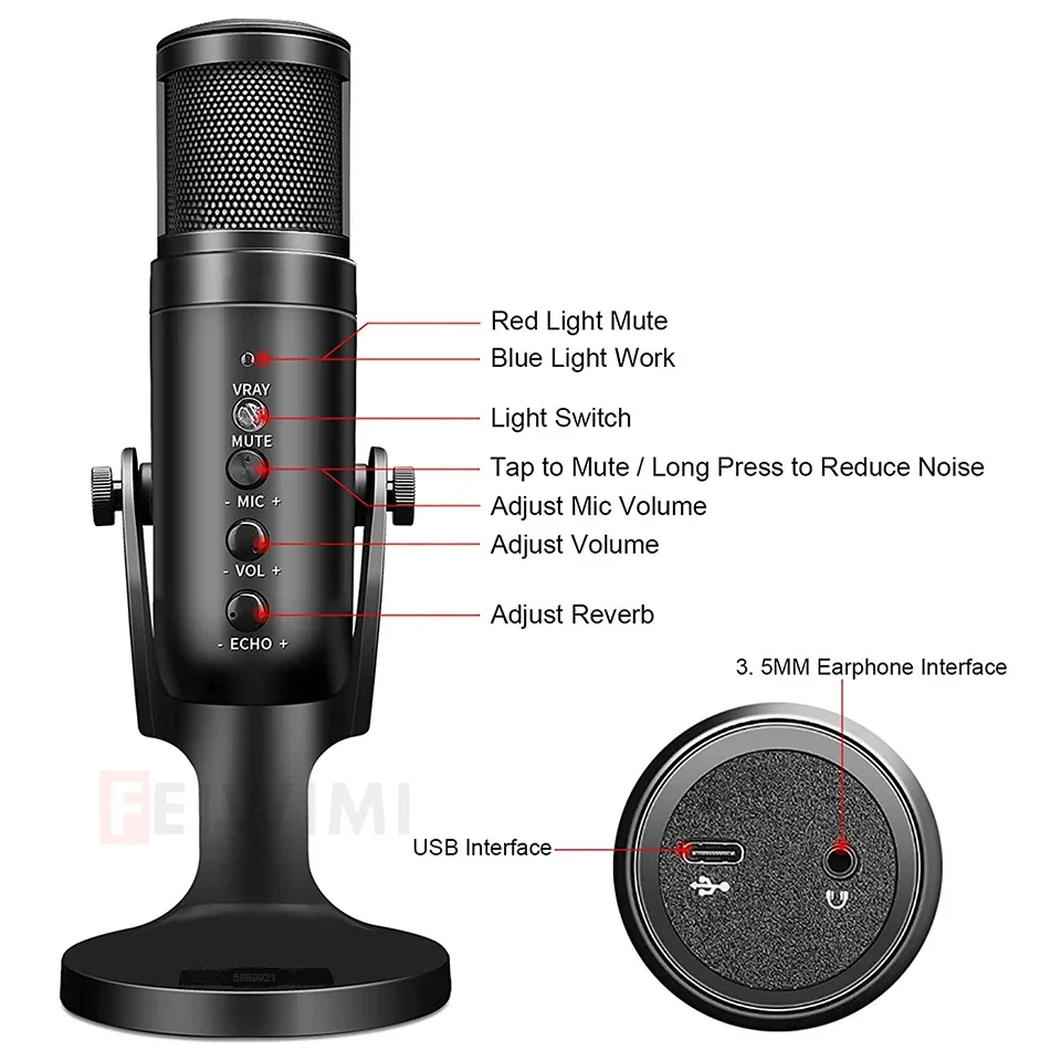 RGB USB Condenser Microphone Professional Vocals Streams Mic Recording Studio Micro for PC YouTube Video Gaming Mikrofo/Microfon