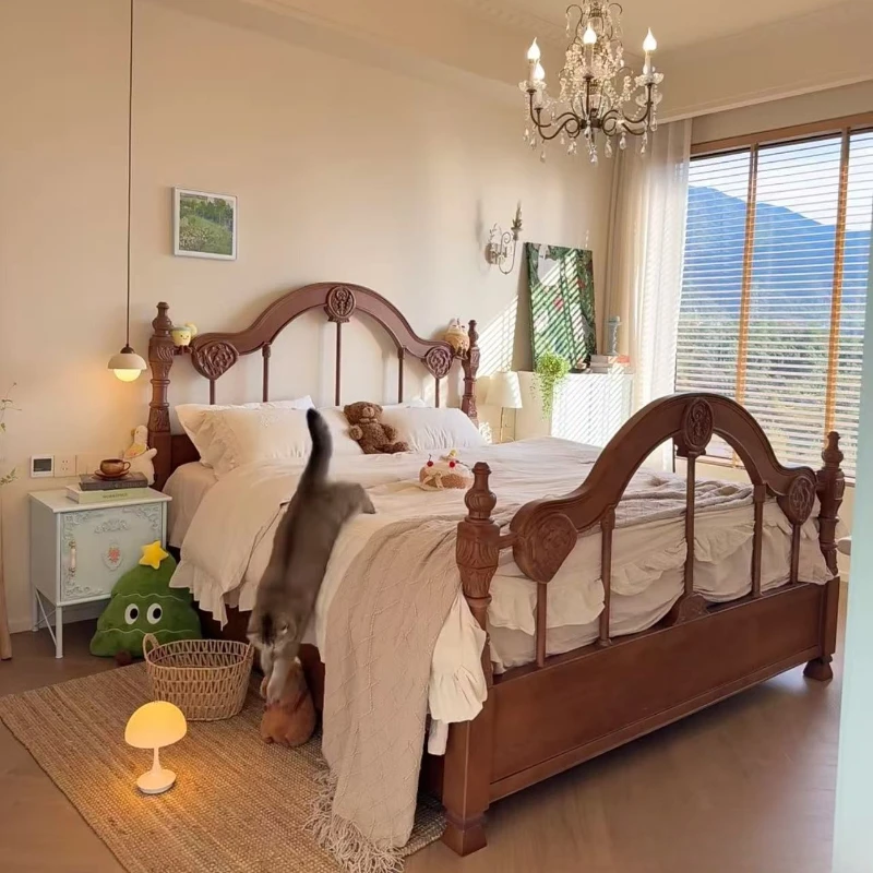 

Американская ретро-гравированная кровать принцессы длиной 1,5 метра, двуспальная свадебная кровать во французском среднем и древнем стиле для главной спальни, 1,8 метра