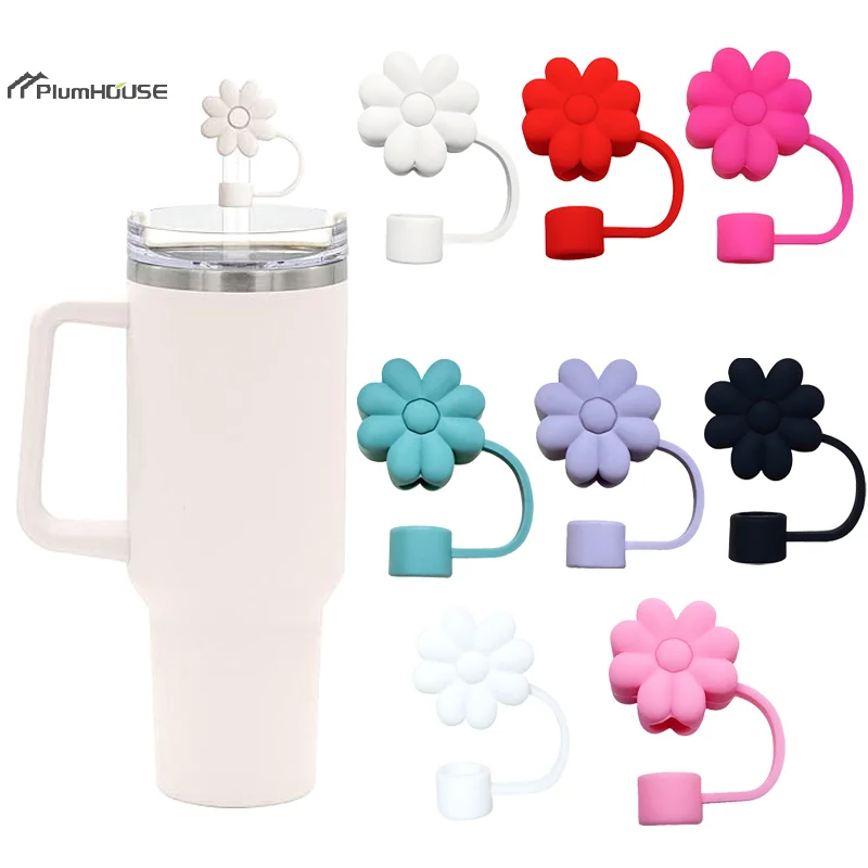 Cute Flower Silicone Straw Cover For Stanley Cup Halloween Drinking Dust Cap Drink Cup Straw Plug Tips Cover Accessories