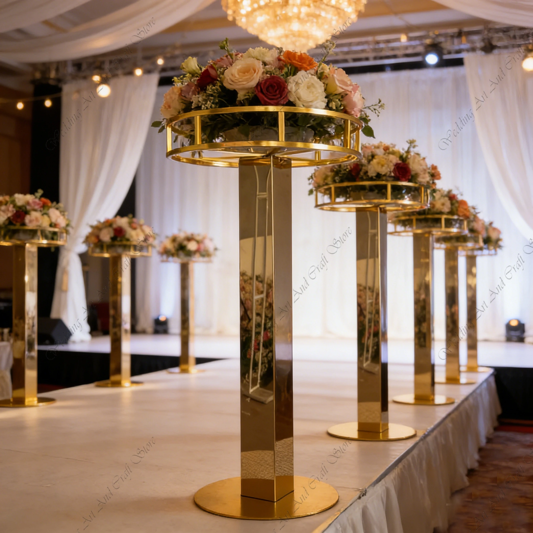 

5 шт. F30 85-135 см Золотые круглые подставки для цветов для свадебных торжеств и предложений руки и сердца, держатели для цветочных композиций, модель ivy802